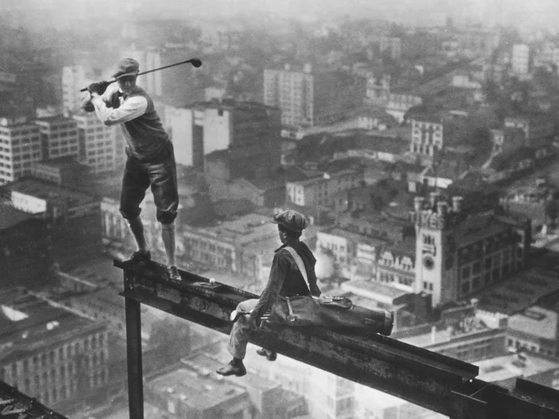Golfers On Skyscraper Beam, Vintage Black and White, Old Photo