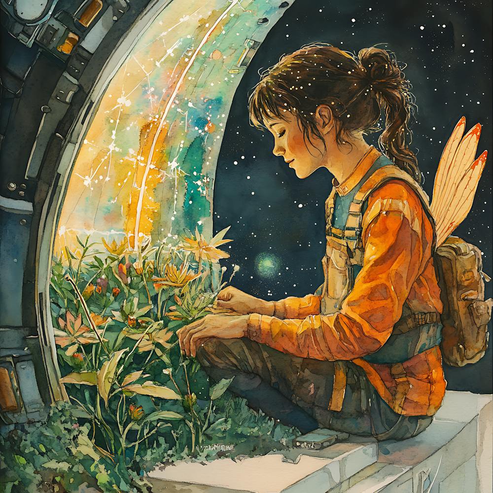 Alien Gardener Watercolor Painting 5