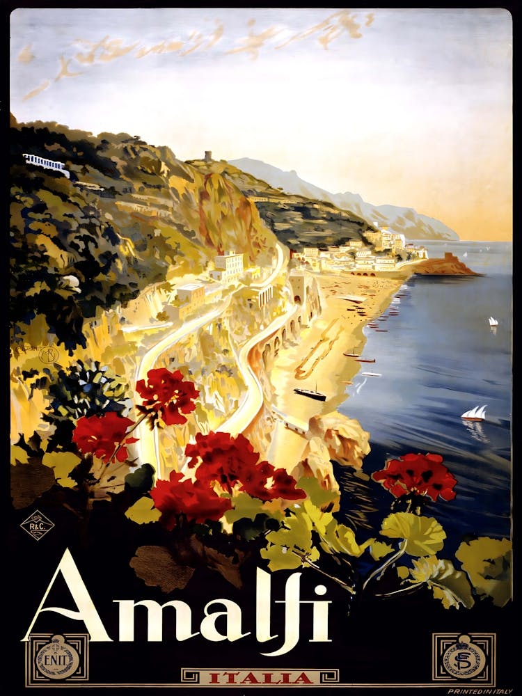 Vintage Amalfi Travel Poster, Dawn Hudson