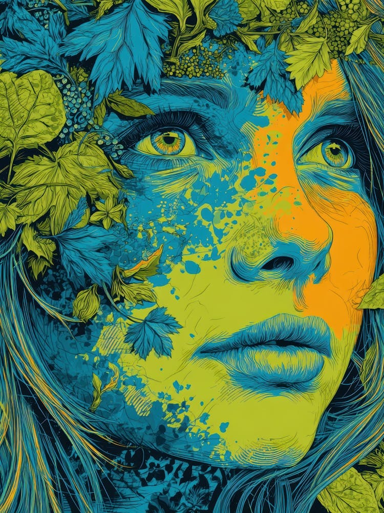 Femme Aux Feuilles Sur Le Visage 13