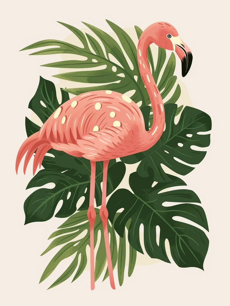 Chilean Flamingo Monstera Deliciosa Boho Print 1