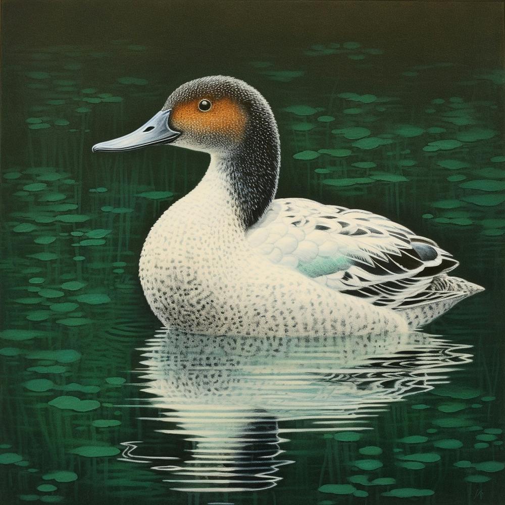 Ohara Koson Inspired Bird Painting Canvasback 2 Square