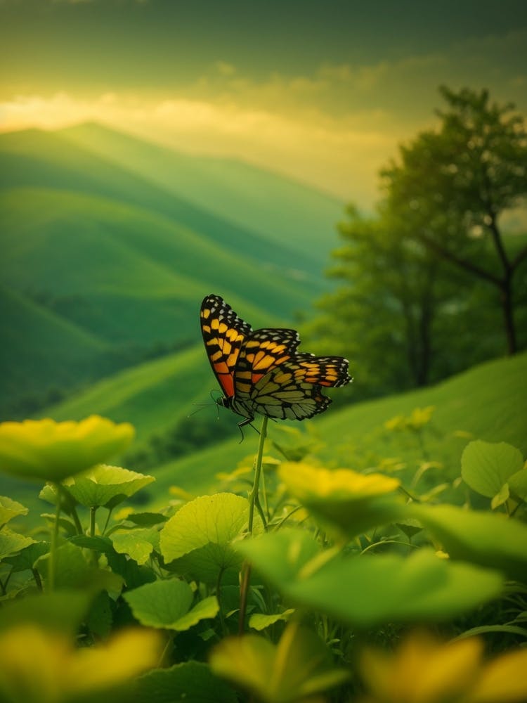 Butterfly On A Green Hill