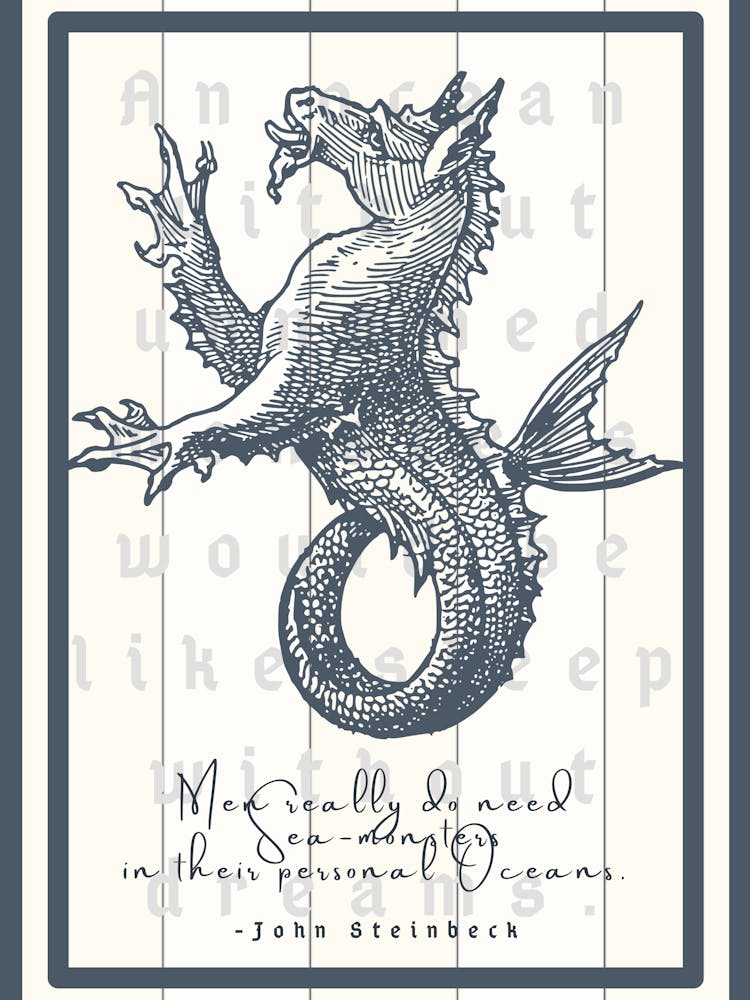 Sea Monster on White Wood