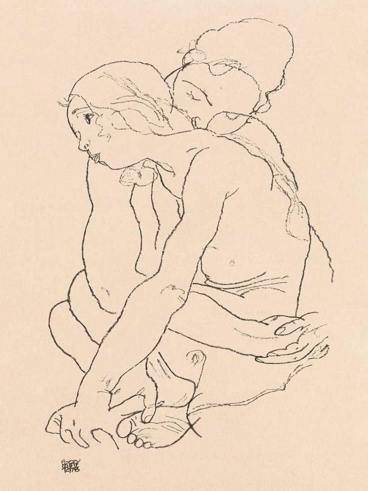 Woman And Girl Embracing (1918), Egon Schiele