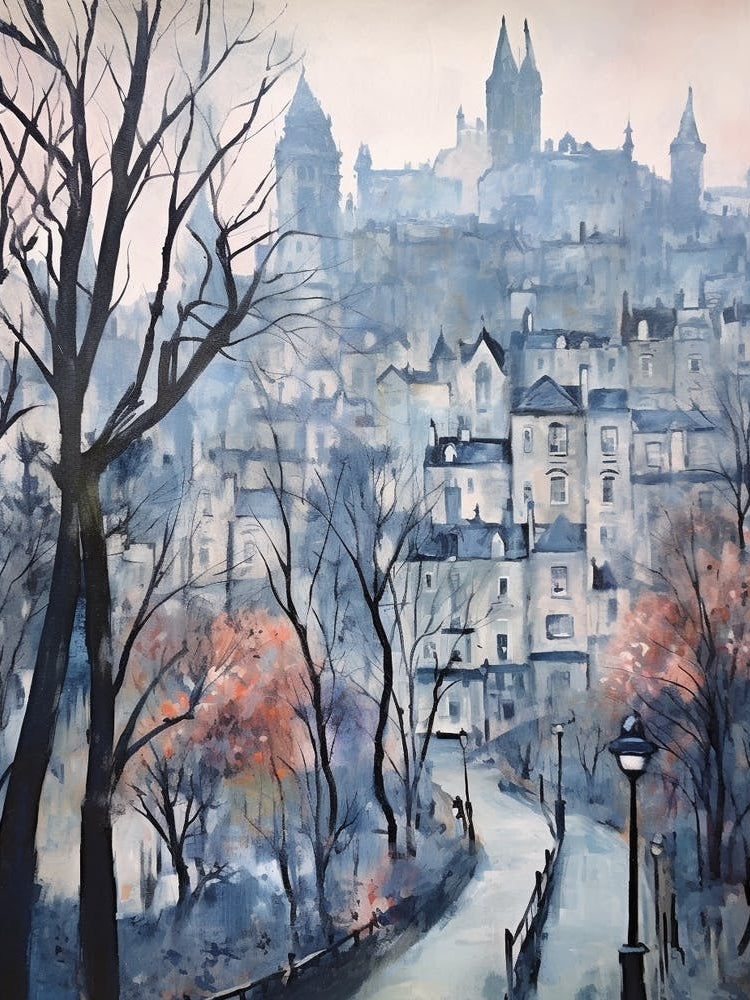 Winter City Park Painting Princes Street Gardens Edinburgh Scotland 3