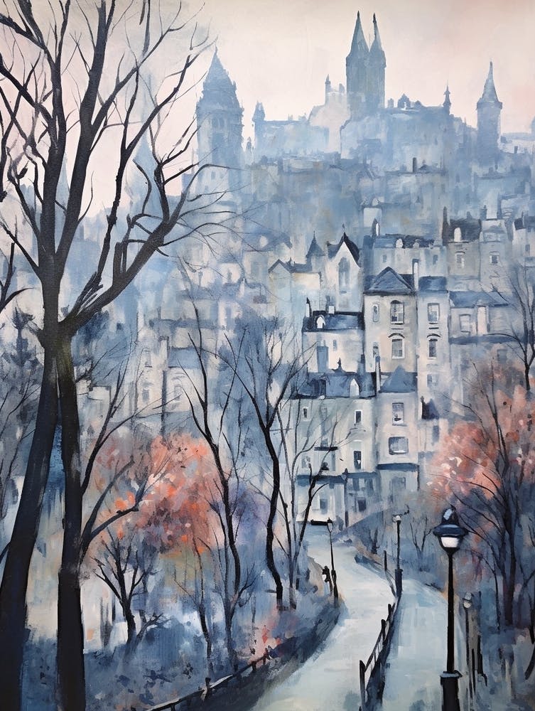 Winter City Park Painting Princes Street Gardens Edinburgh Scotland 3