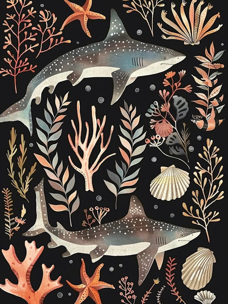 Carpet Shark Seascape Black Background Illustration 1