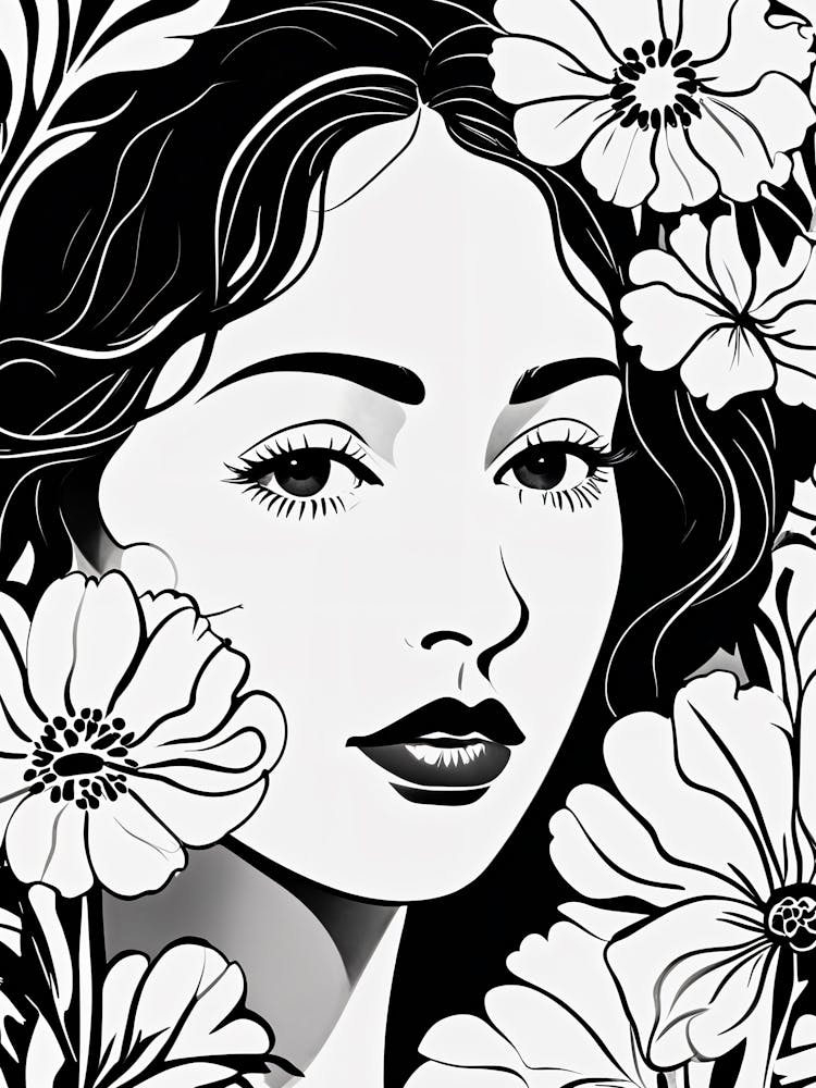 Schwarz-Weiß Florale Frau Nr. 1