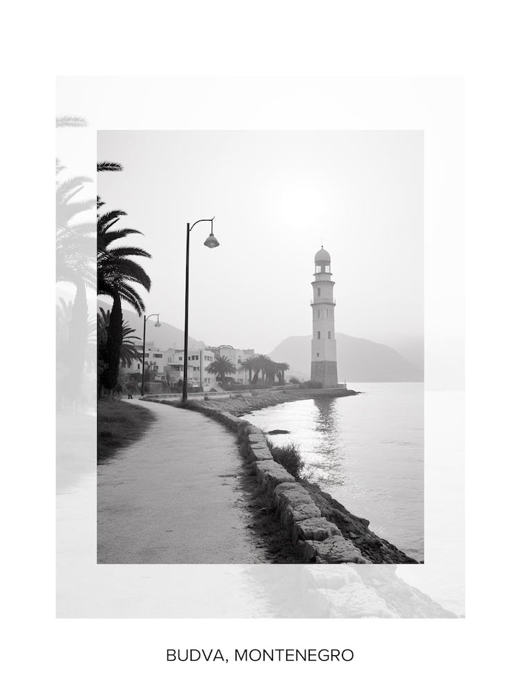 Poster Of Budva, Montenegro, Black And White Old Photo 3