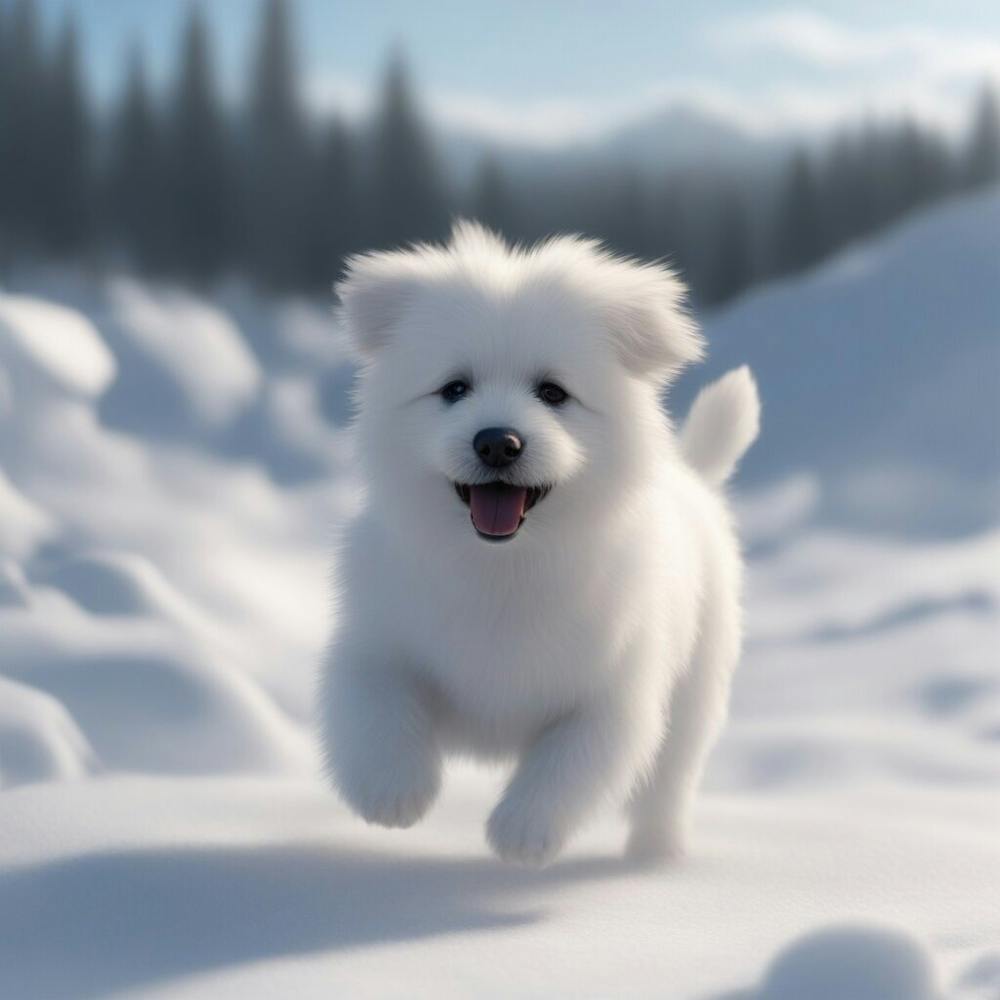 White fluffy puppy In The Snow 1