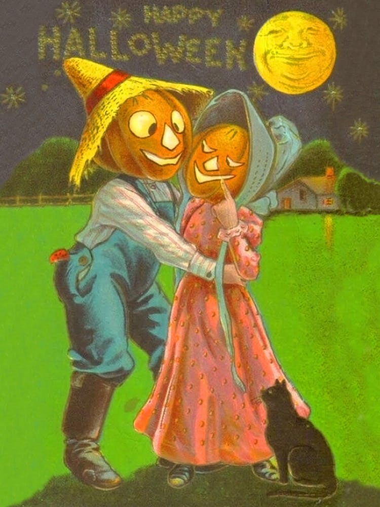 Jack O' Lantern With His Lady Under A Halloween Moon