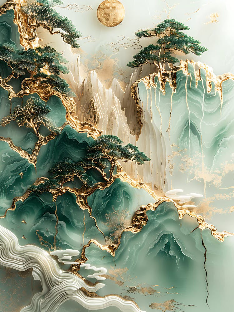 Gold Inlaid Jade Carving Landscape 4