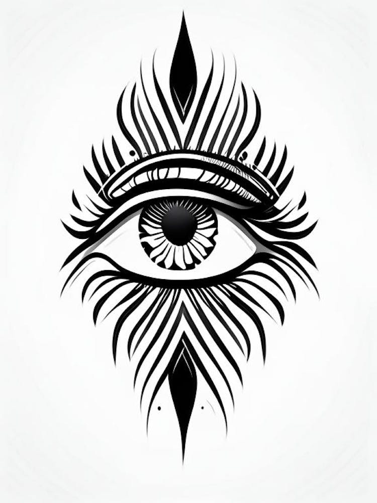 Abstract Expression, Symbol, Third Eye Simple Black & White Illustration 1