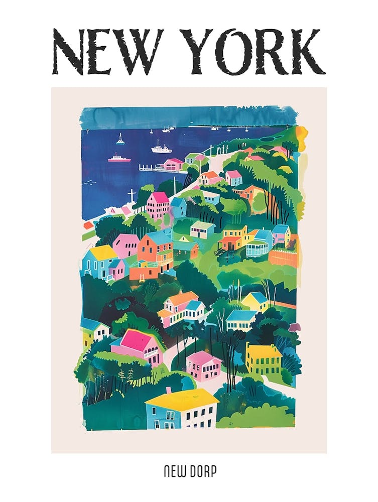 New Dorp New York Bunte Siebdruck-Illustration 2 Poster