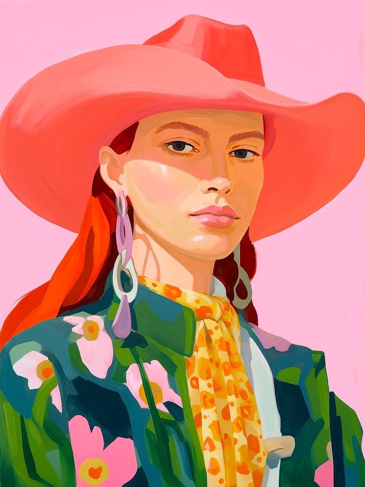 Floral Pink Green Painted Cowgirl