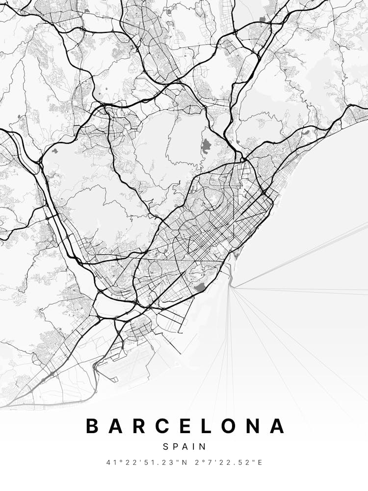 Barcelona Spain White Map