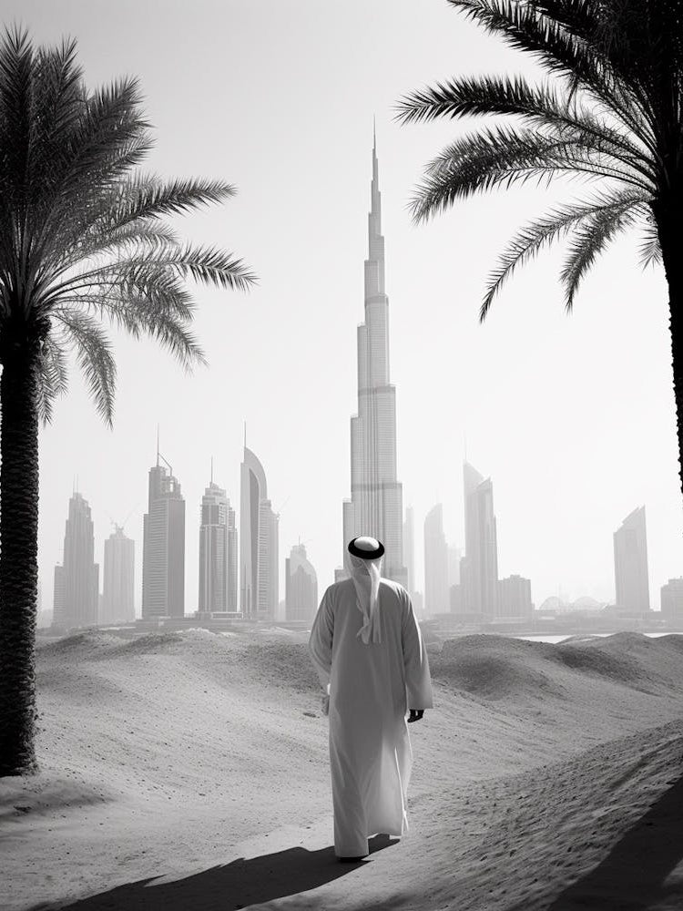 Dubai, United Arab Emirates, Black And White Old Photo 1