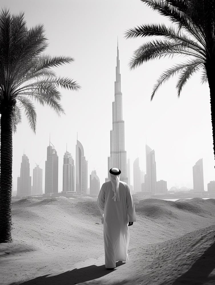 Dubai, United Arab Emirates, Black And White Old Photo 1