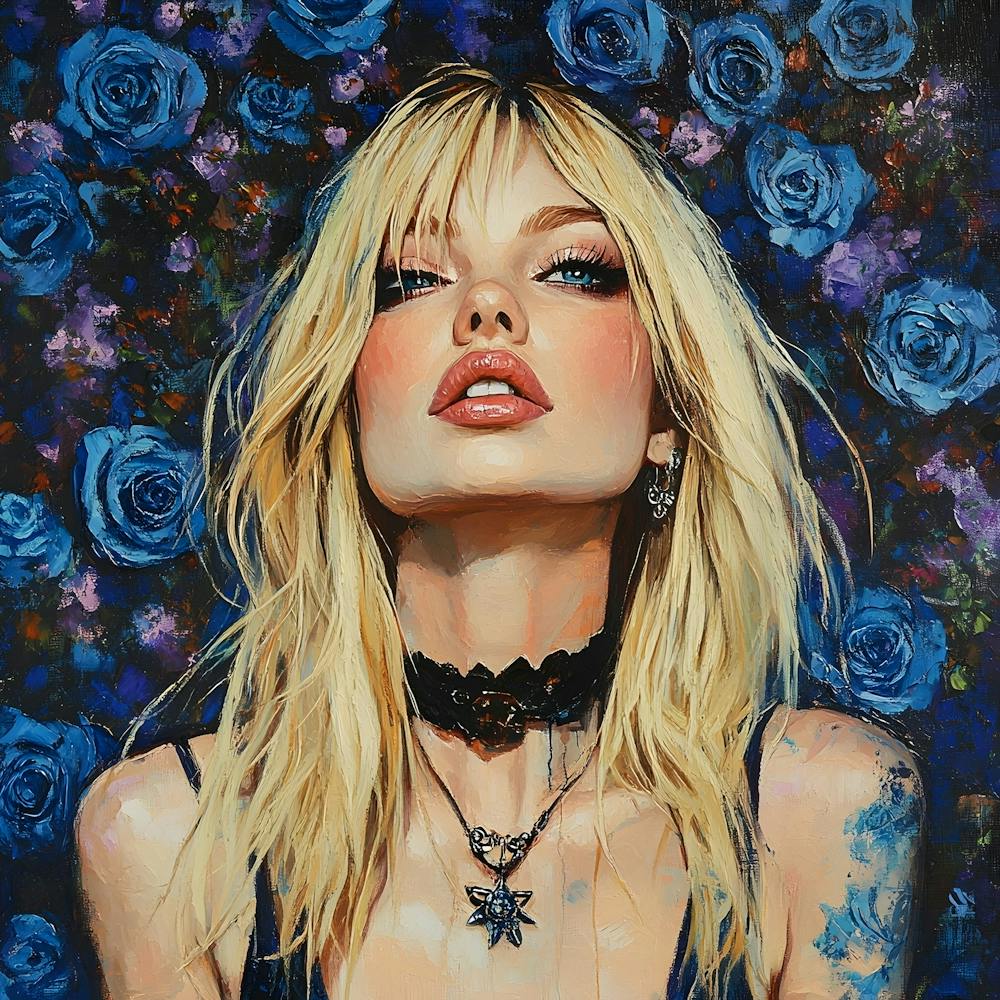 Punk Blonde Woman And Blue Roses 3