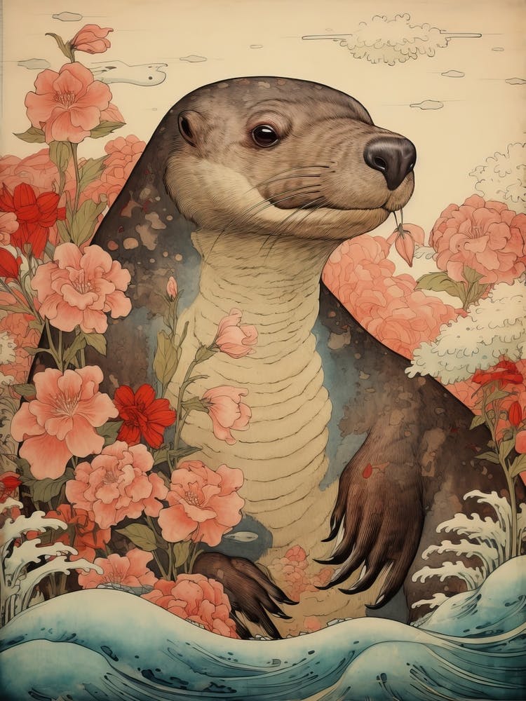 Platypus Animal Drawing In The Style Of Ukiyo E 2