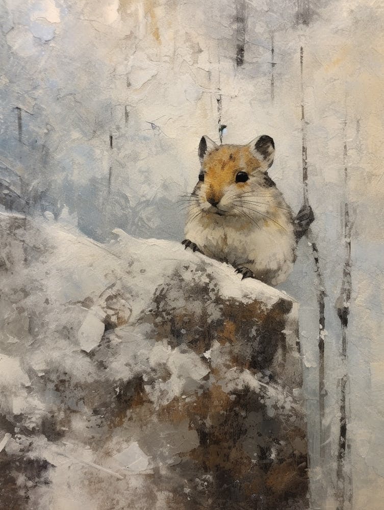 Vintage Winter Animal Painting Pika 2