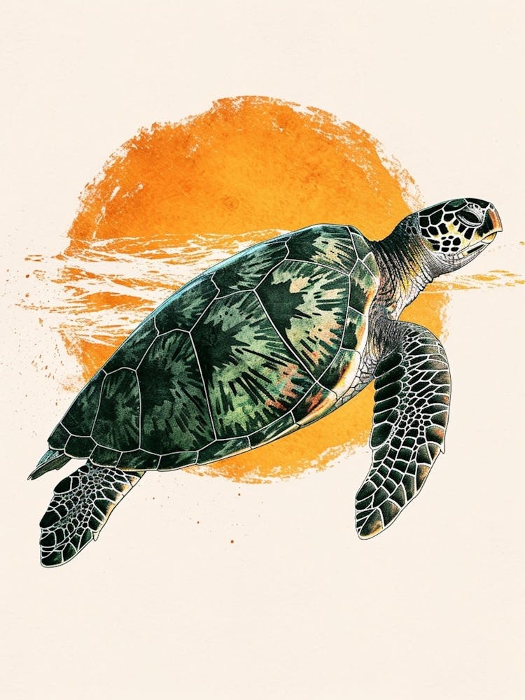 Sea Turtle & The Sunset Vintage Painting Inspired  4