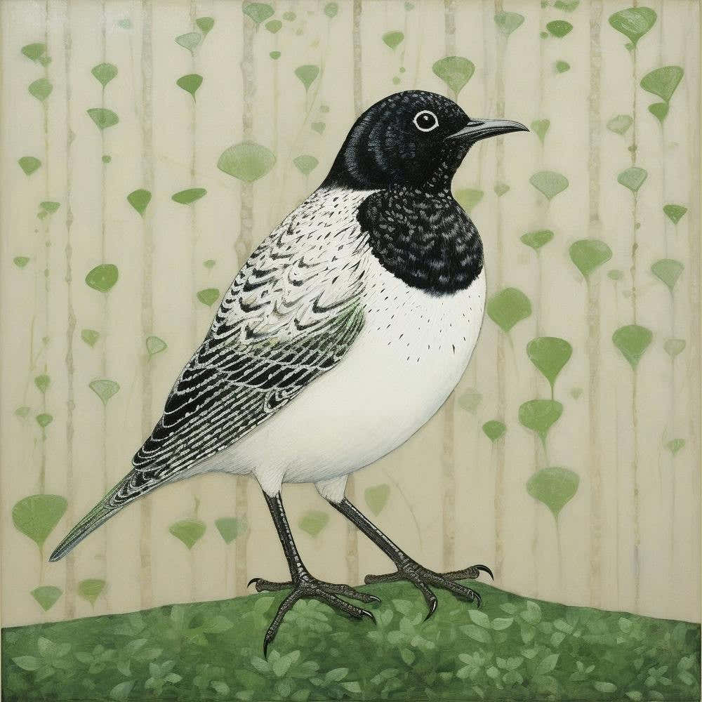 Ohara Koson Inspired Bird Painting Lark 1 Square