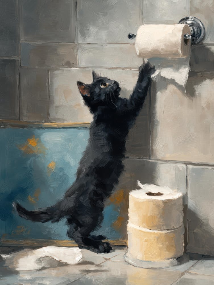 Kitty Playing With Toilet Paper