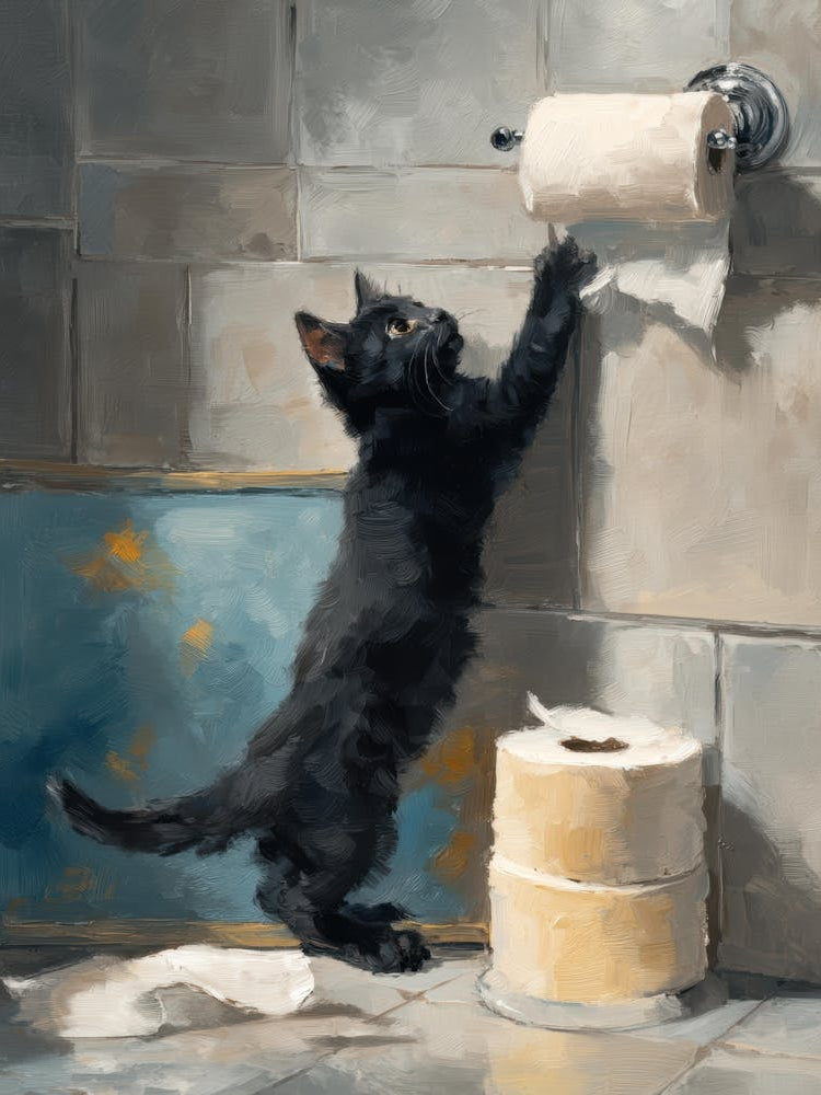 Kitty Playing With Toilet Paper