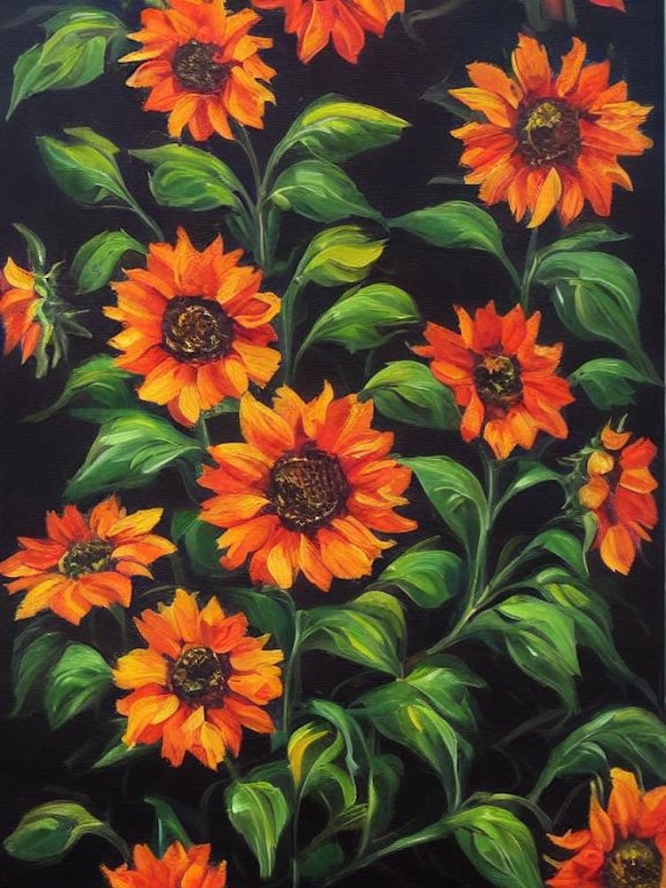 Sunflower Orange Still Life Oil Painting Flower