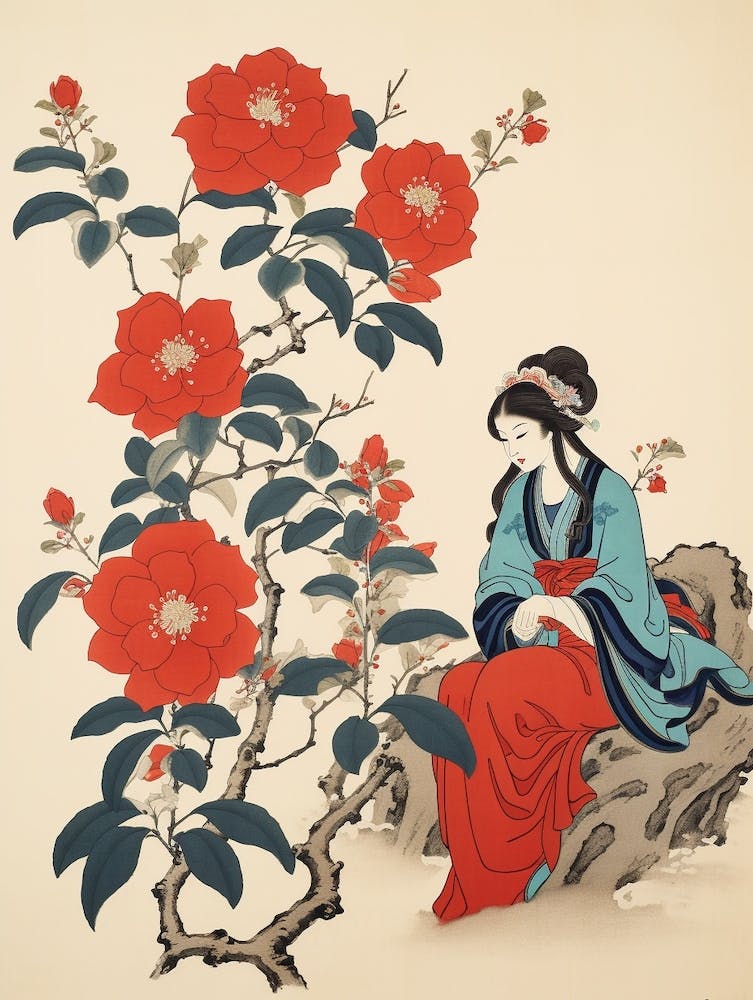 Tsubaki Camellia Vintage Japanese Botanical And Geisha