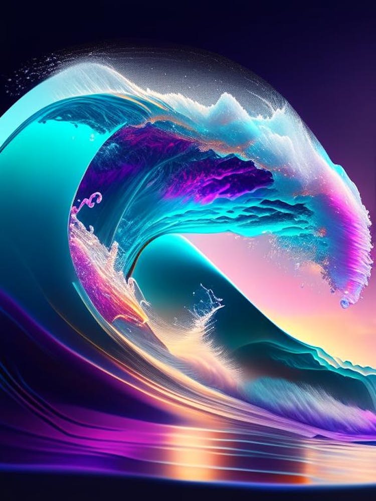 Surfing On Wave At Sea, Waterscape, Waterscape Holographic 1