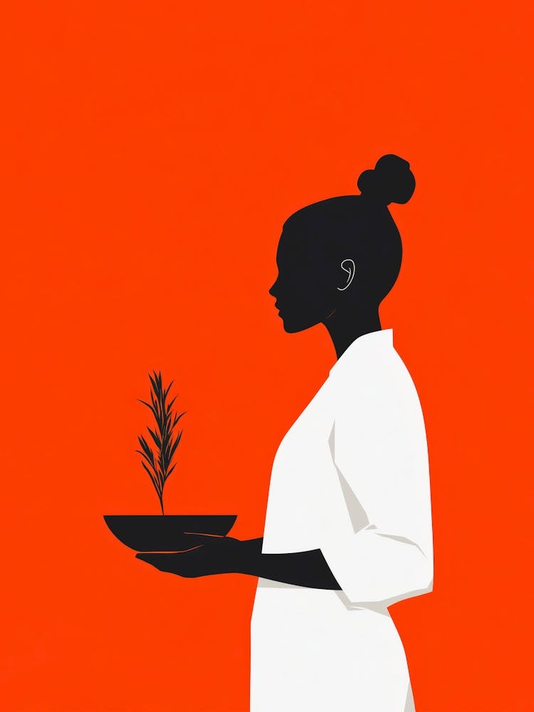 Silhouette Of A Woman Holding A Plant