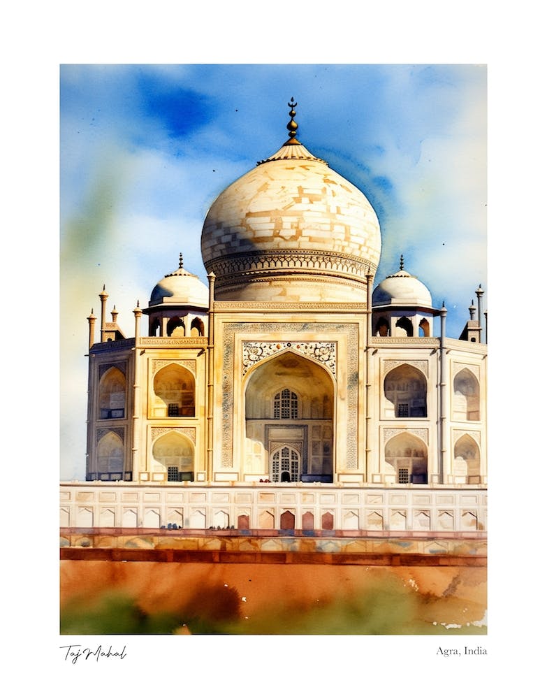 Taj Mahal, India 2 Watercolour Travel Poster