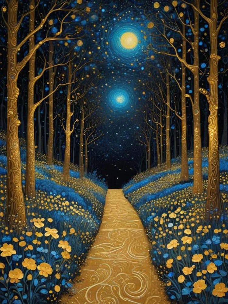 Starry Night Forest By Klimt Style (7)