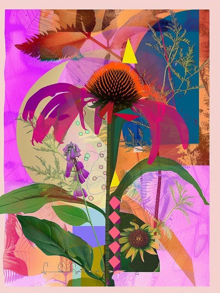 Coneflower 4 Neon Flower Collage