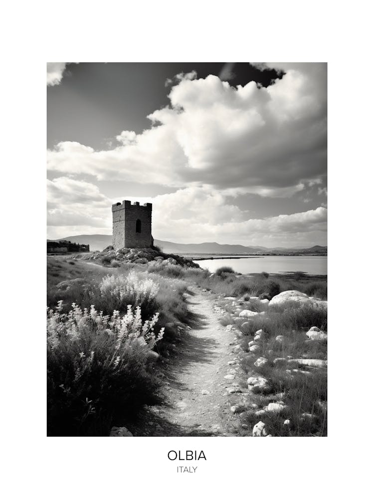 Poster Of Olbia, Italy, Black And White Photo 2