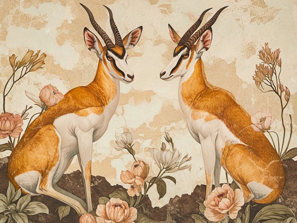 Floral Animal Illustration Antelope 2