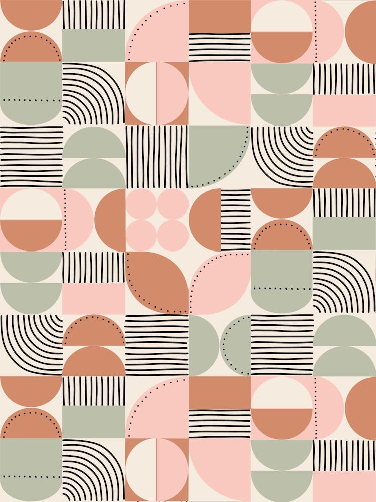 Mod Art Geometric Shapes Sage Terracotta Pink
