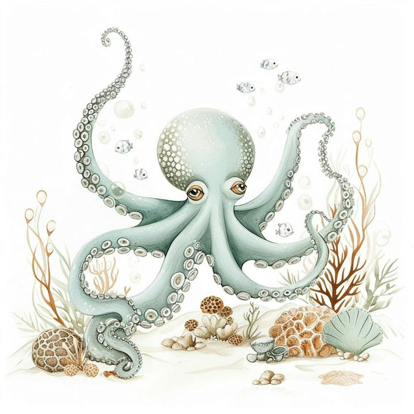 Storybook Style Octopus With Fish