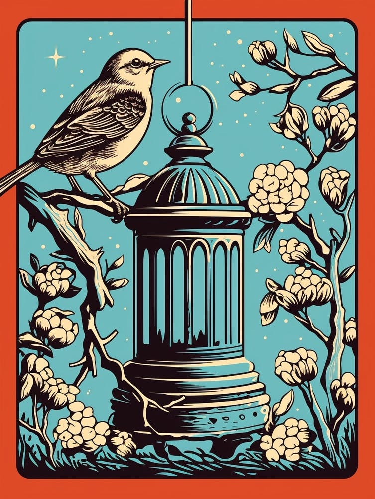 Bird And Bird Feeder Floral 3