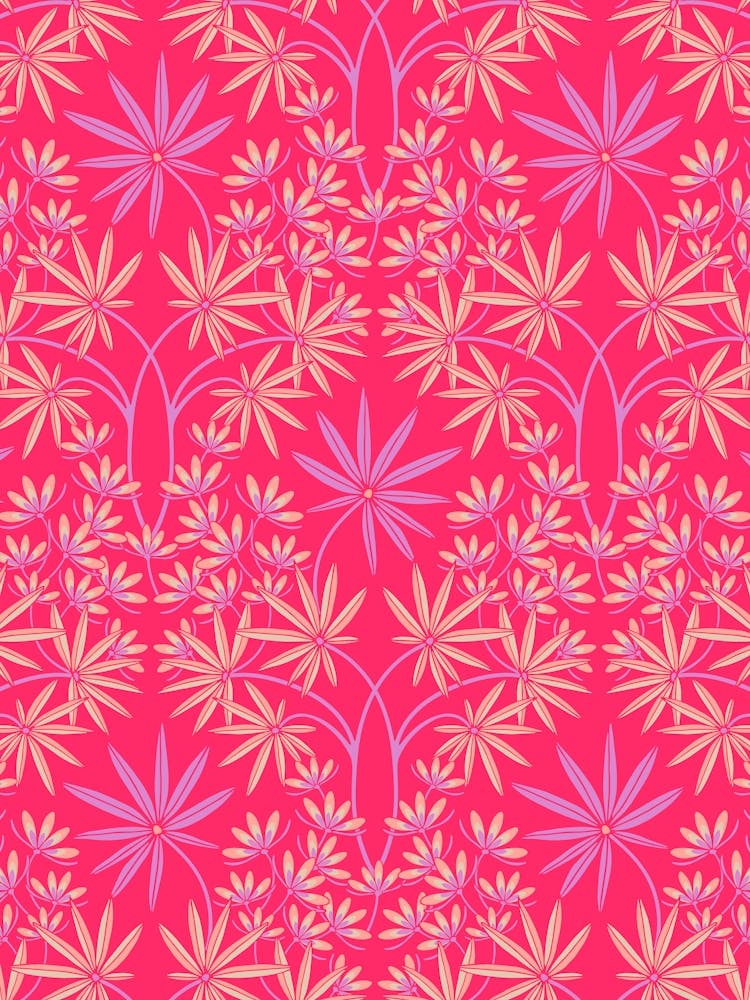 GLAMOUR Floral Botanical Luxe Maximalist Damask in Lavender Purple Cream Blush on Fuchsia Hot Pink