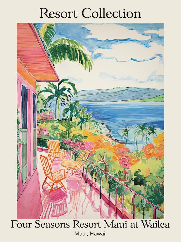 Poster Der Four Seasons Resort Collection Maui At Wailea Maui, Hawaii Resort Collection Storybook Illustration 1