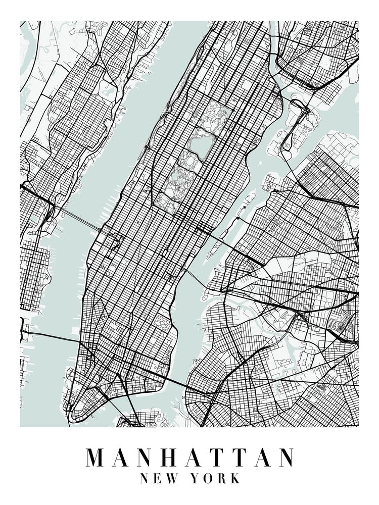 Manhattan New York Street Map Minimal Color