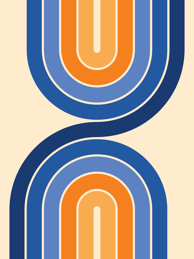 Midcentury Modern Retro Classy Arch Abstract Navy Blue And Burnt Orange 01