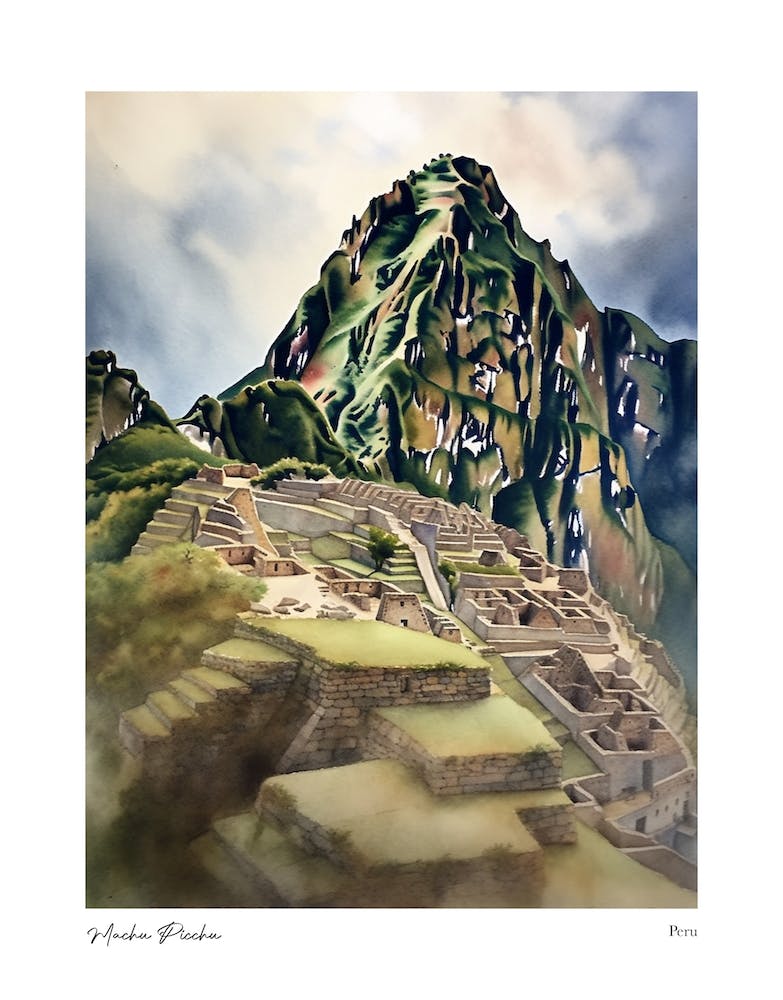Machu Picchu Peru 4 Watercolour Travel Poster