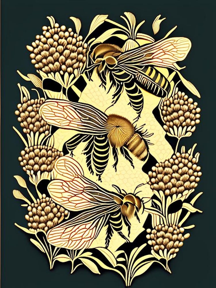 Colony Of Bees Black 2 William Morris Style