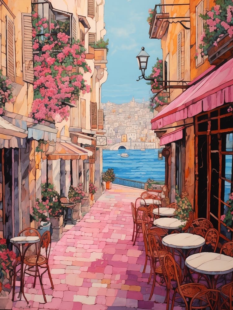 Cannes France 2 Vintage Pink Travel Illustration