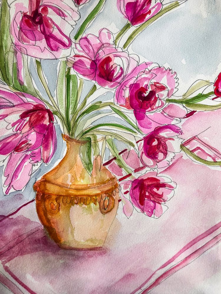 Terracota Pot Of Tulips